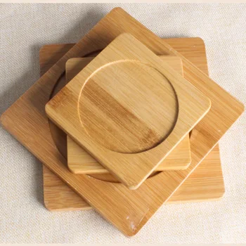 100Pcs/Lot Square Wooden Bamboo Drink Coasters Unfinished Wood Circle Cup Coasters Home Kitchen Office Table Decoration