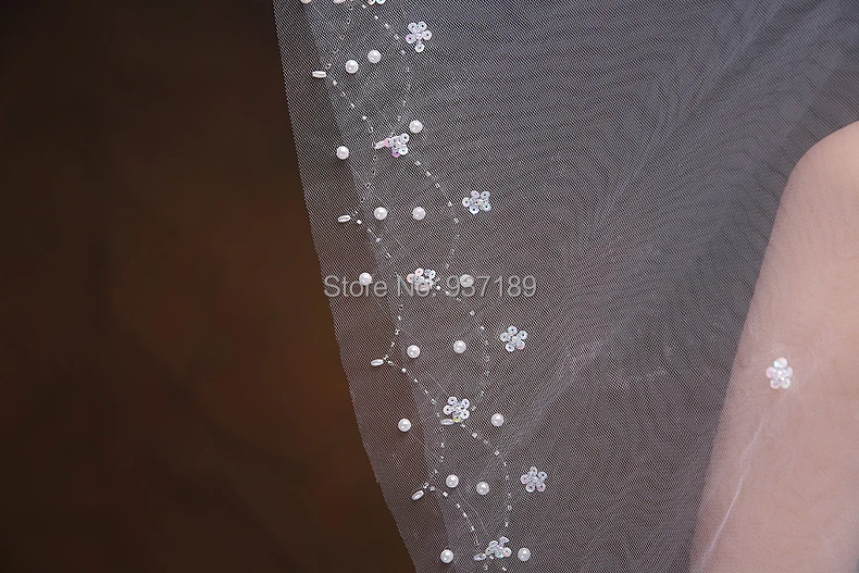 

White Handmade Beaded Sequins Edge Bridal Wedding Veil Headdress Elbow 2 Layer Free&Drop Shipping 2019 hot sales