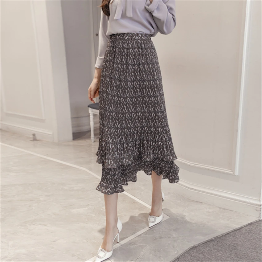 2019 Летняя мода Винтаж Высокая талия для женщин юбки цветочные оборками