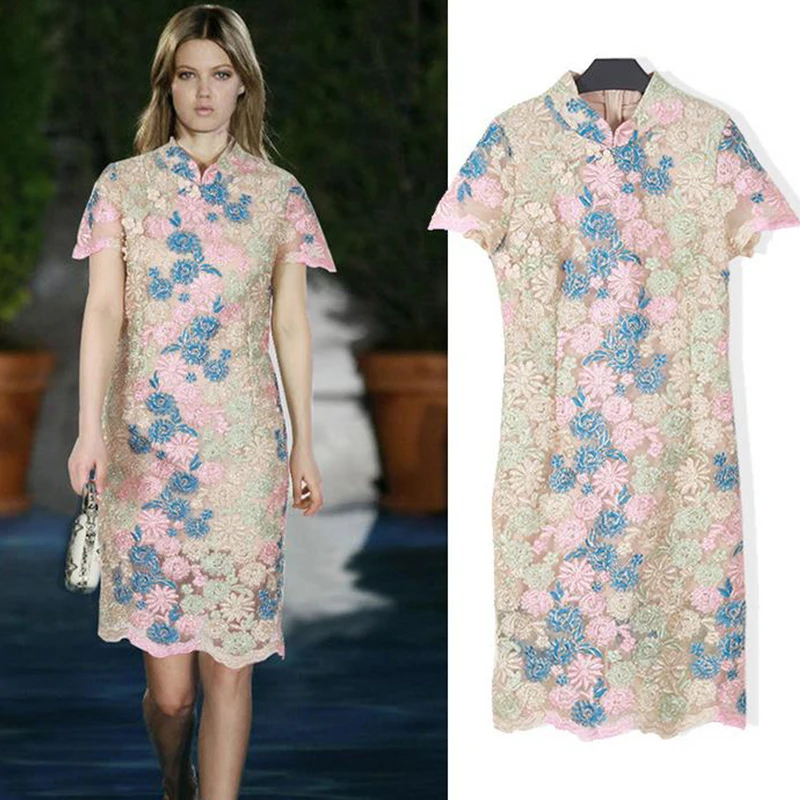 Новая мода взлетно-посадочной полосы женские летние dress 2017 вышивка цветочный
