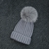 winter warm grey fox fur pom pom hat women knitted hats for women beanies balls