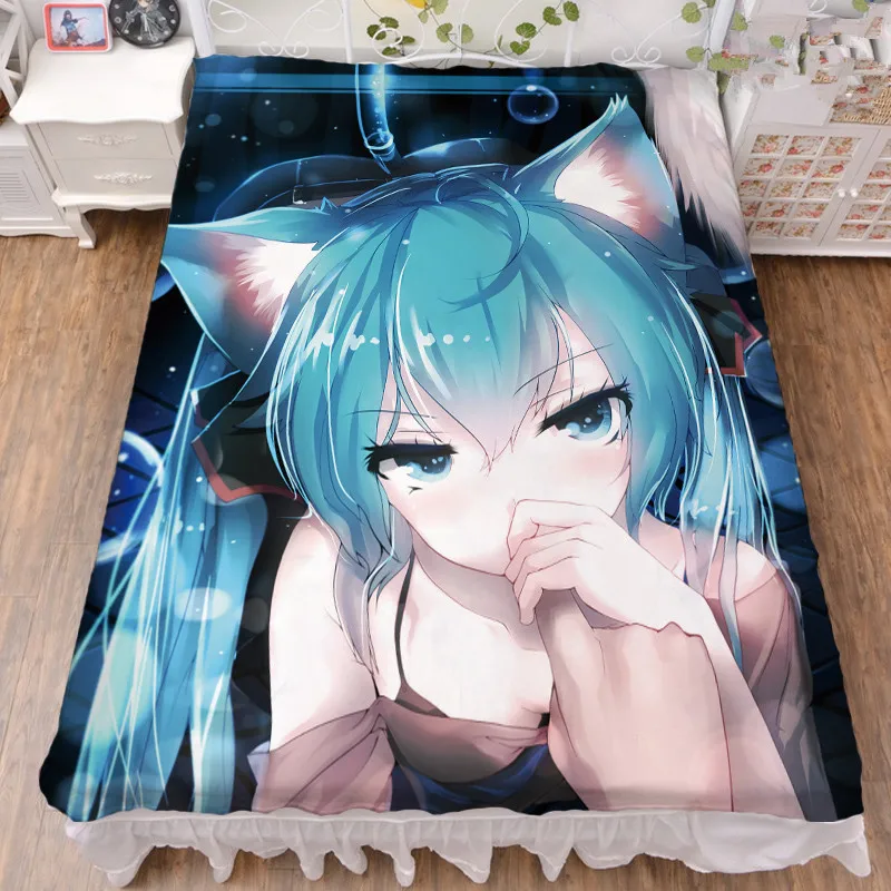 Новое обновление Аниме VOCALOID Хацунэ Мику Сексуальная девушка персонаж Молоко волокна простыня и фланель одеяло летнее одеяло 150x200 см