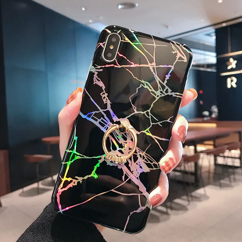 AIBOULLY Laser marble pattern colorful phone case FOR iPhone 6g 6s 6p 6sp 7g 8g 7p 8p x xs max xr cases with Ring bracket | Мобильные