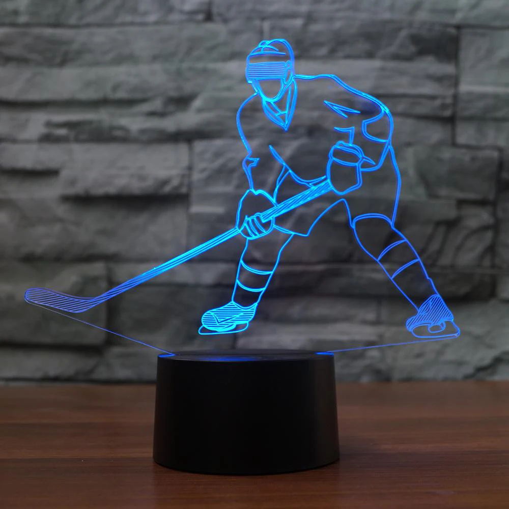 3D ночник в форме хоккейного плеера 7 меняющих цвета USB настольная лампа