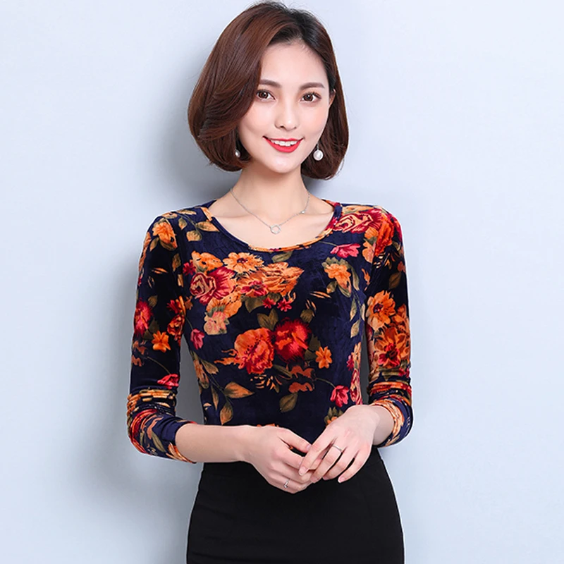 Женская блузка с длинным рукавом круглым вырезом и принтом|blusas fashion|blusas 5xlneck blouse |