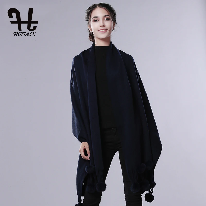 FURTALK Кашемир Шерсть Шарф Женщины Зима Длинный Шерсти Кролика Рекс Pom Пашмины |