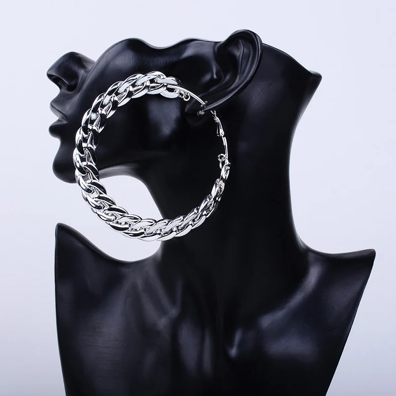 silver Серьги круглые большие круглые серьги баскетбольные Brincos вечерние круглые CCB серьги для женщин УФ-ювелирные изделия 80 мм - Окраска металла: silver