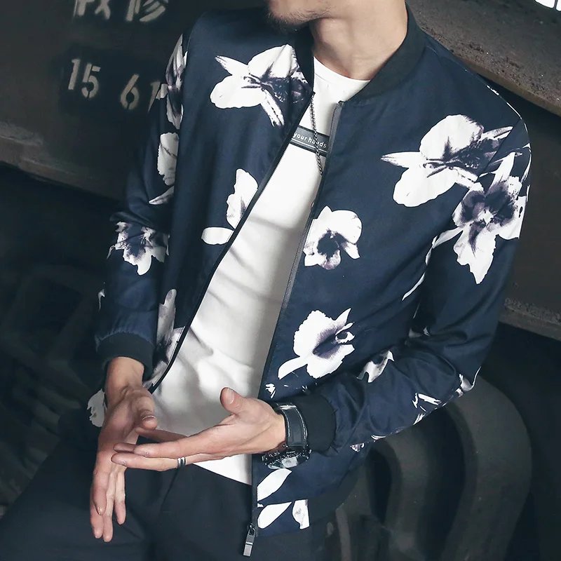 2019 весенне осенняя куртка в стиле хип хоп мужская приталенная бомбер с цветочным