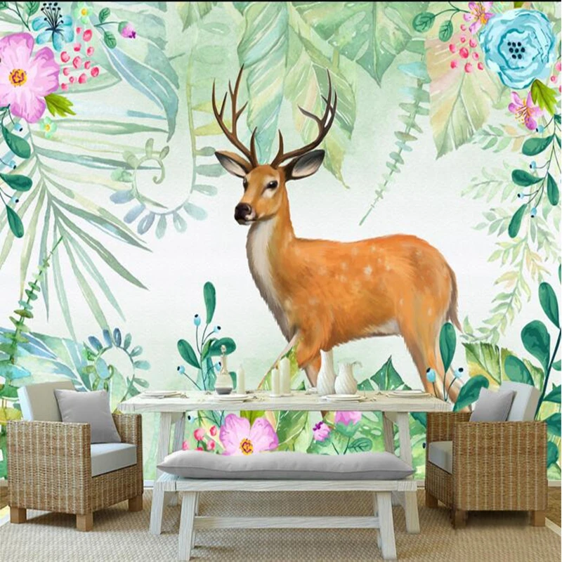 

Custom 3d Wallpaper Elk Watercolor Leaves Hand Painted 3d Mural Wallpaper for Bedroom Walls Wallpapers for Boys and Girls Room