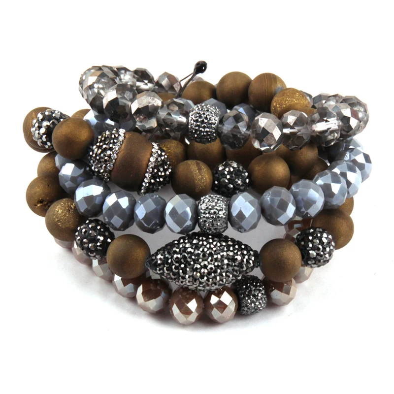 MOODPC Fashion Jewelry Beautiful Goldcolor Druzy Bead Women Bracelet Set Natural Stone &amp Glass Crystal Pave Bracelets | Украшения и
