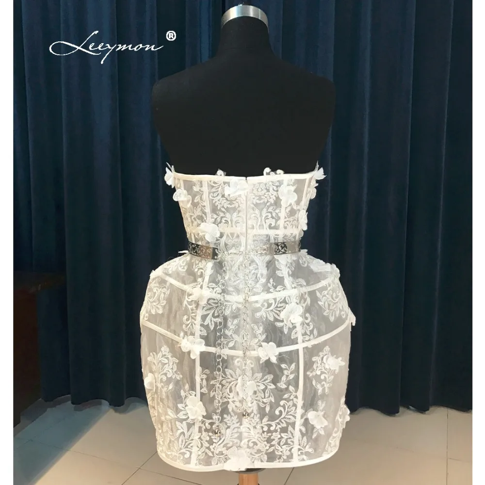 Leeymon Sexy Sheer Mini Short Cocktail Dress 2017 горячее без рукавов белое кружевное коктейльное