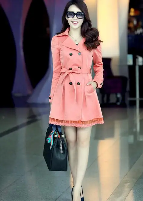The new 2014 han edition cultivate one's morality hem lace women's trench coat A19.51 | Женская одежда