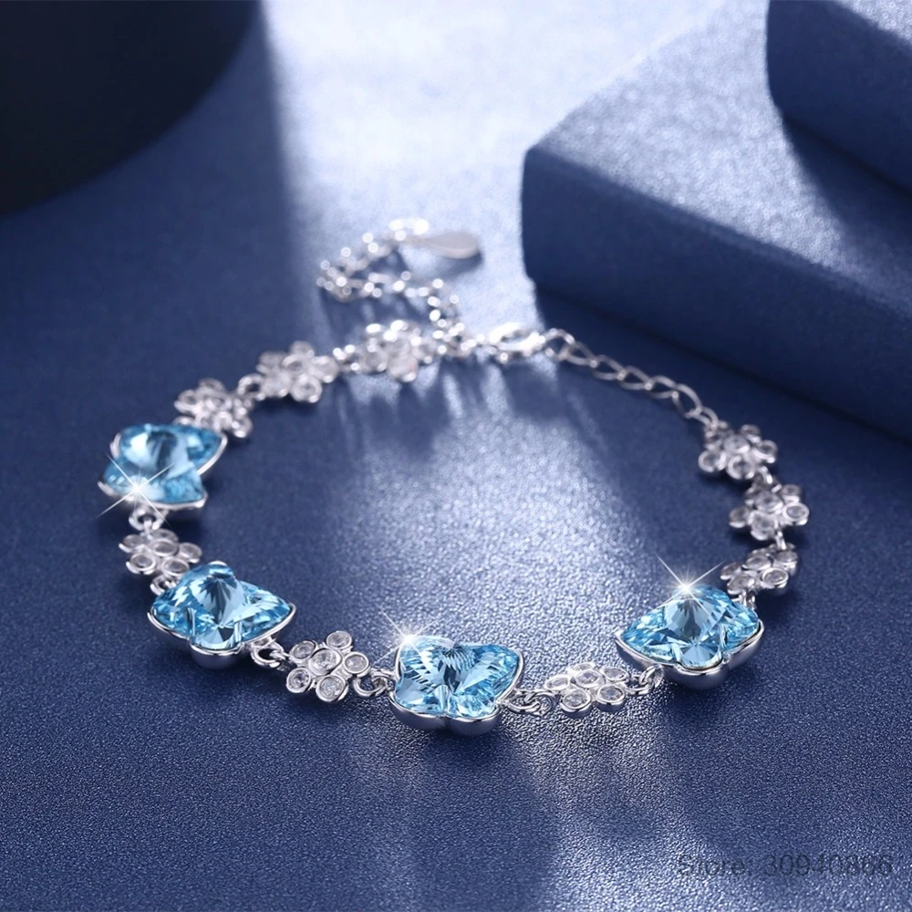 Браслет LEKANI С Оригинальными кристаллами SWAROVSKI и бабочкой, браслеты с бусинами, аксессуары для женщин, 925 серебро, хорошее ювелирное изделие