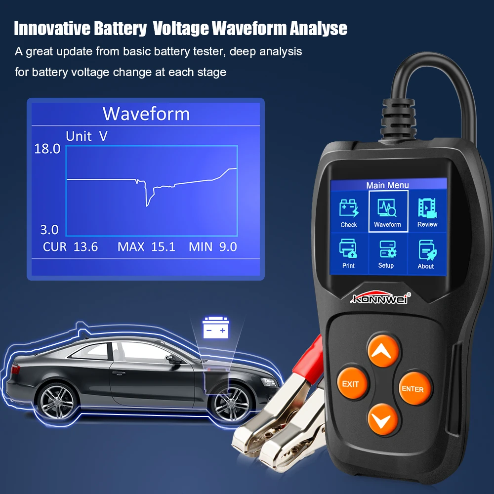 KONNWEI KW600 автомобиля Батарея Тесты er 12V 100 2000 CCA 220AH автомобильной анализатор