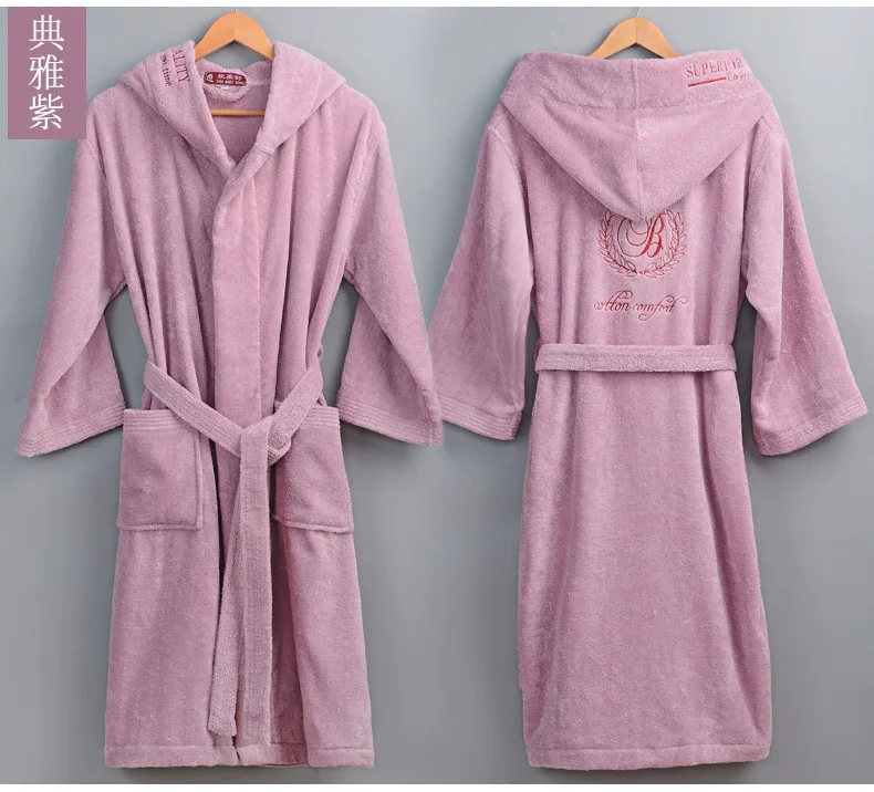 hooded purple Хлопковый Халат с капюшоном, толстый теплый зимний халат, длинный халат, свадебное платье подружки невесты, белый халат - Цвет: hooded purple