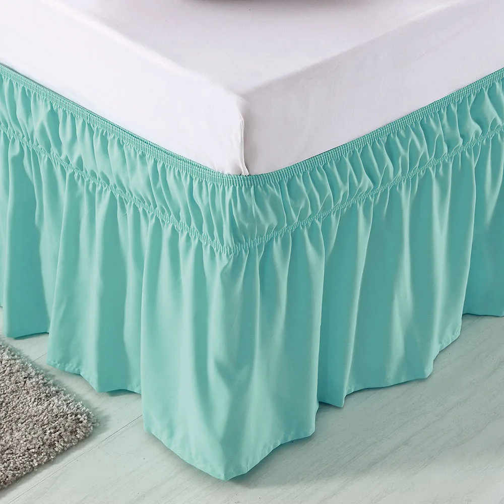 Turquoise Эластичная юбка для кровати с оборками, легко снимается, устойчива к выцветанию, однотонные юбки для кровати, качественная ткань для отелей - Цвет: Turquoise
