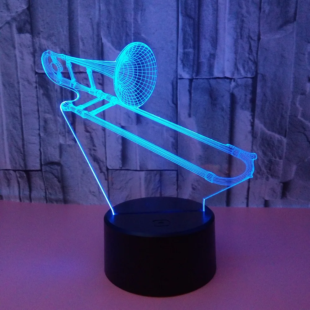 Музыкальные инструменты Красочная 3d лампа Акриловая Trombone ночник дистанционный