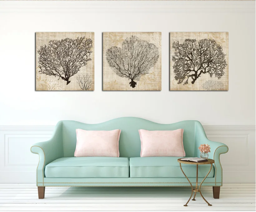 

3 Pieces Coral decorative paintings decoration for living room canvas paintings wall pictures No Framed