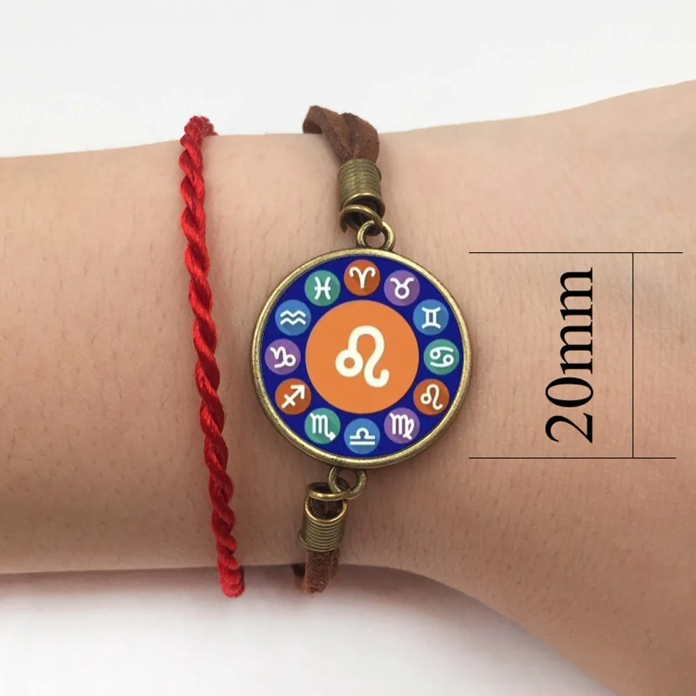 Кожаный стеклянный браслет из кабошона 12 знаков зодиака плетеные стеклянные