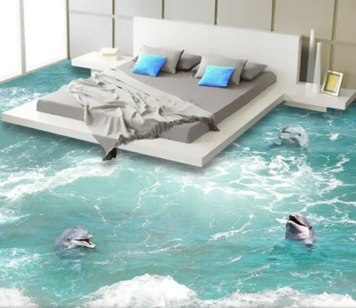 

[Self-Adhesive] 3D Three Dolphins Sea 5 Non-slip Waterproof Photo Self-Adhesive Floor Mural Sticker WallPaper Murals Wall Print