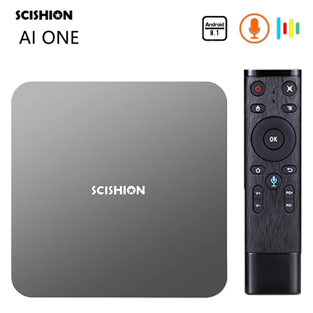 SCISHION AI One Android 8 1 Смарт ТВ бокс с голосовым управлением Rockchip 3328 4 ГБ 32 2 ГГц WiFi