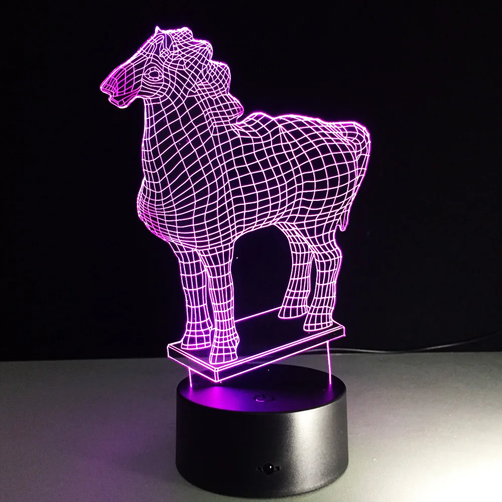 Лошадь статуи 7 цветов Творческий 3D вулканической лавы светильник лошадь