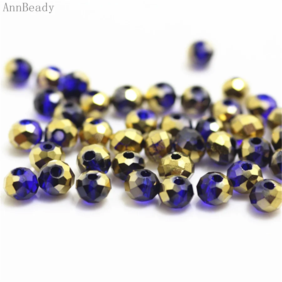 deep blue golden AnnBeady Черный ab Цвет 3*4 мм 145 шт Rondelle Австрийские граненые Хрустальные стеклянные бусины Свободные разделительные бусины для изготовления ювелирных изделий - Цвет: deep blue golden