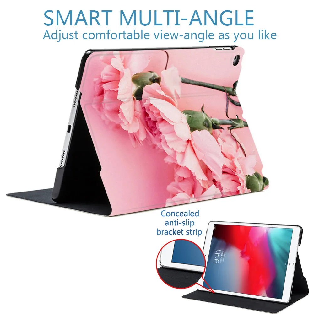 Для iPad Air 2 3 9," 56 7th 10,2" 10," PRO Mini 45 красивый розовый цветок гвоздика из искусственной кожи смарт-чехол с подставкой