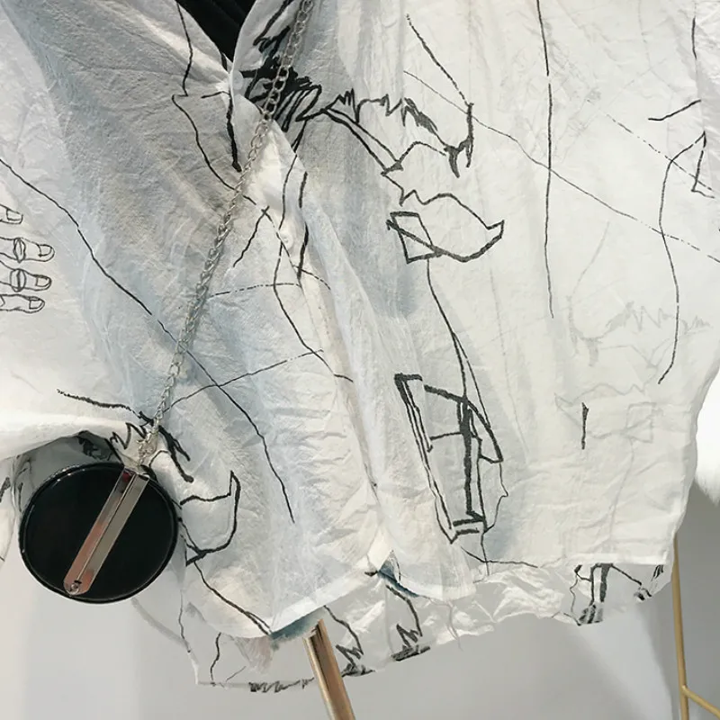 Neploe Harajuku, женские рубашки с принтом, лето, отложной воротник, рукав летучая мышь, блузка, свободная, солнцезащитная, женские топы 44659