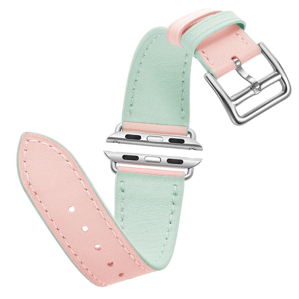 Double Color Band For Apple Watch 38mm 42mm Strap Genuine Leather Belt iWatch 40mm 44mm Series 2 3 4 5 Watchband | Наручные часы