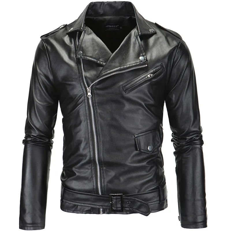 Black Aowofs мужские кожаные куртки Slim Fit Мотоциклетные Куртки мужские на молнии легкие Панк кожаные куртки мужские пальто из искусственной кожи белые - Цвет: Black
