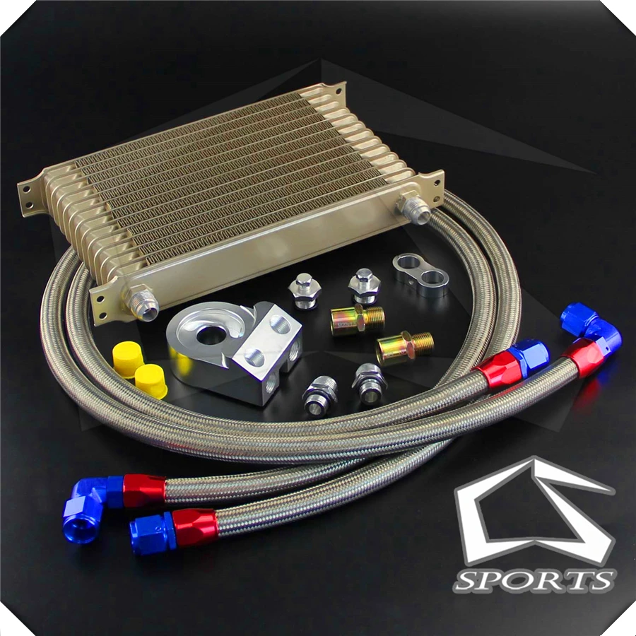 

UNIVERSAL 13 ROW AN-10AN OIL COOLER KIT TRUST TYPE + M20*1.5 / 3/4*16 Filter Adapter Hose Kit Blue