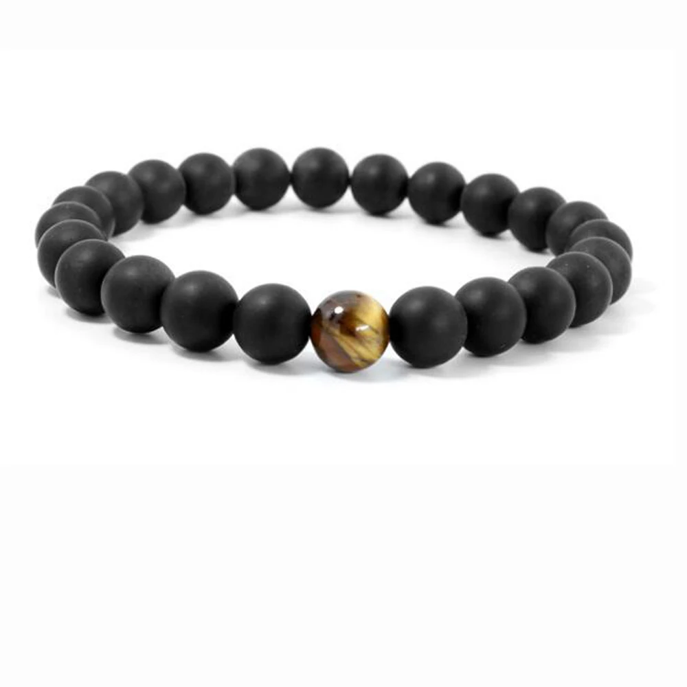 Natural Black Onyx with Tiger eye Stone Beads Men Bracelet Leo Lovers Energy Strand Bracelets | Украшения и аксессуары