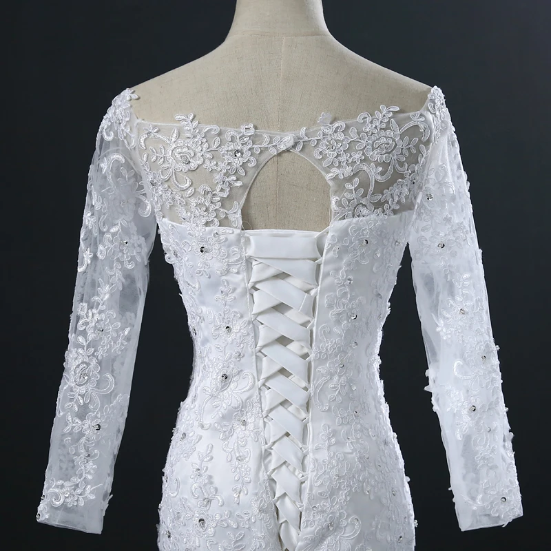 Женское винтажное свадебное платье Fansmile кружевное невесты с длинным рукавом