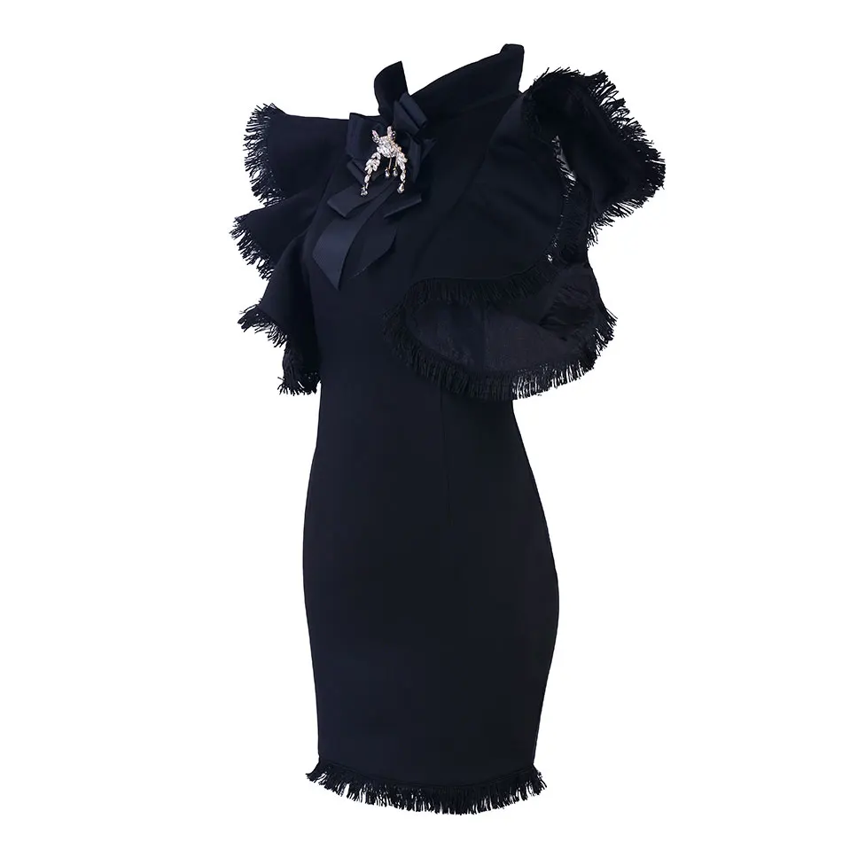 DressBird, женское летнее облегающее вечернее платье, vestidos, сексуальное, с коротким рукавом, с кисточками, с оборками, черное, белое, мини-Клубное, для знаменитостей, вечерние платья