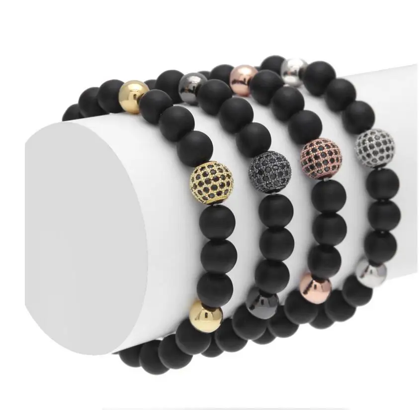 2018 new arrive boy girl men women jewelry black round bead with gold color matal cz ball diy hand made bracelet | Украшения и