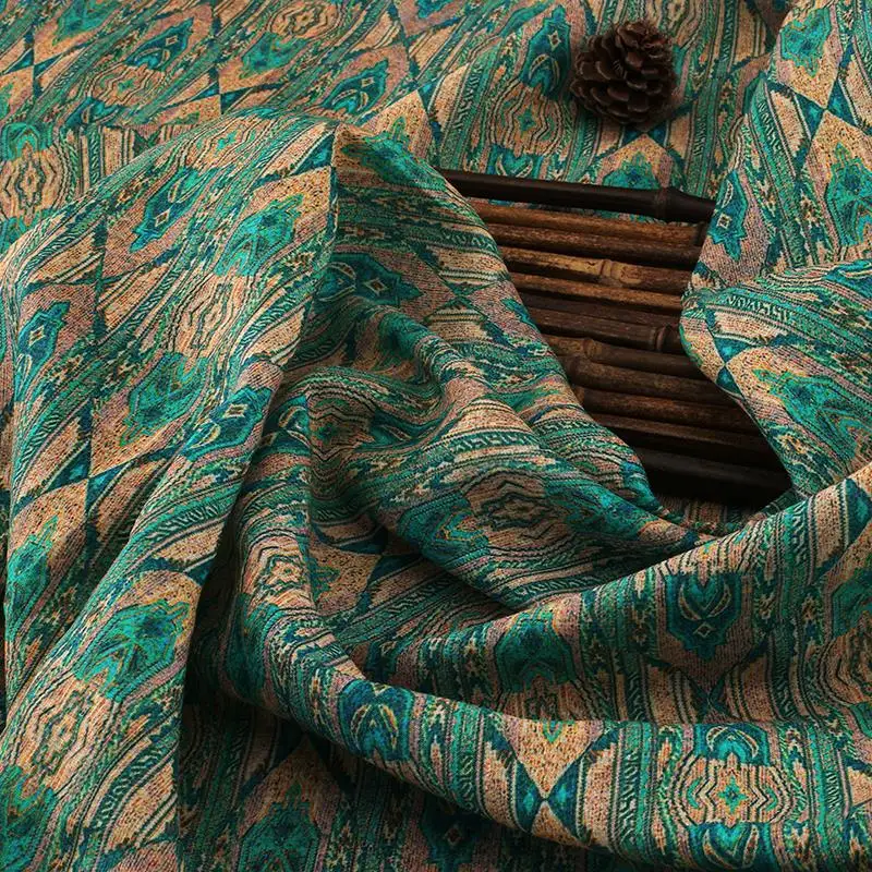 

High quality pure ramie fabric Summer retro printing tissu High-end dresses and gowns fabrics