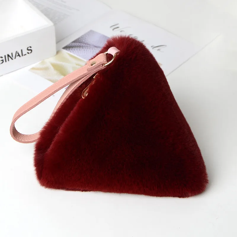 

New Casual Rex Rabbit Fur Imitation Tweezers Bag Plush Bag Casual Warm Winter Casual Clutch Bag Christmas Gift Girl's Favorite