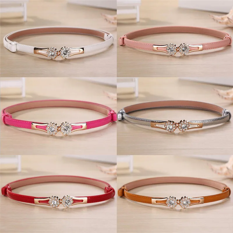 

Summer Beach Crystal Flowers On The Buckle Thin Belts For Women Dresses Modeling Belt Female Strap Cinture