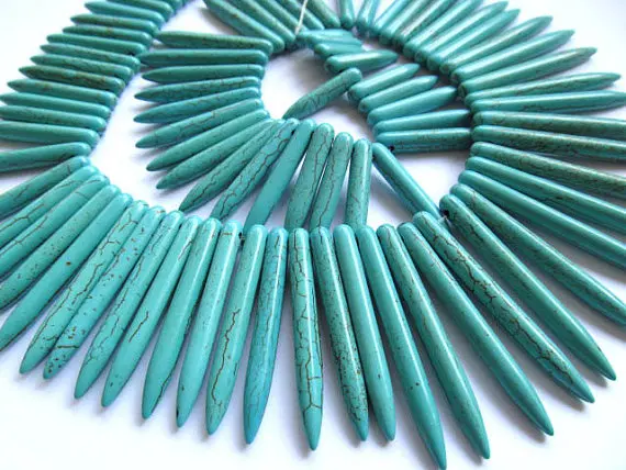 2strands oranger yellow turquoise stone spikes sharp column black ivory white blue necklace mixed loose bead | Украшения и