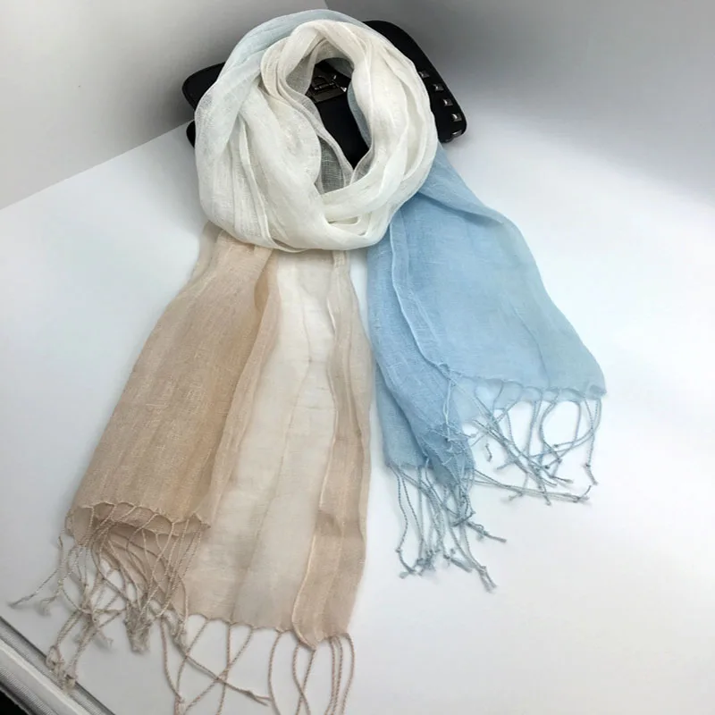 

Thin Linen Scarf Dip Dye Gradient Color Scarf Shawl Women Elegant Long Tassel Scarf Wrap