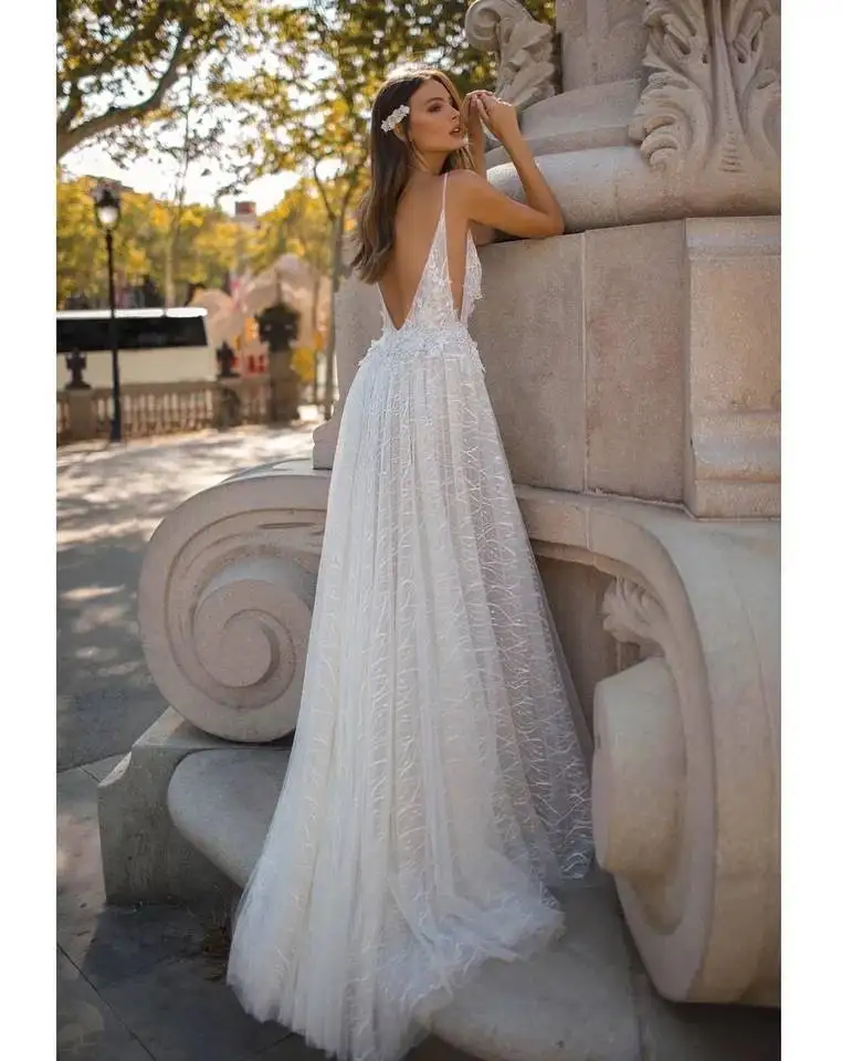 Сексуальное романтическое свадебное платье Vestido De Noiva с высоким разрезом, свадебное платье с v-образным вырезом, белое свадебное платье