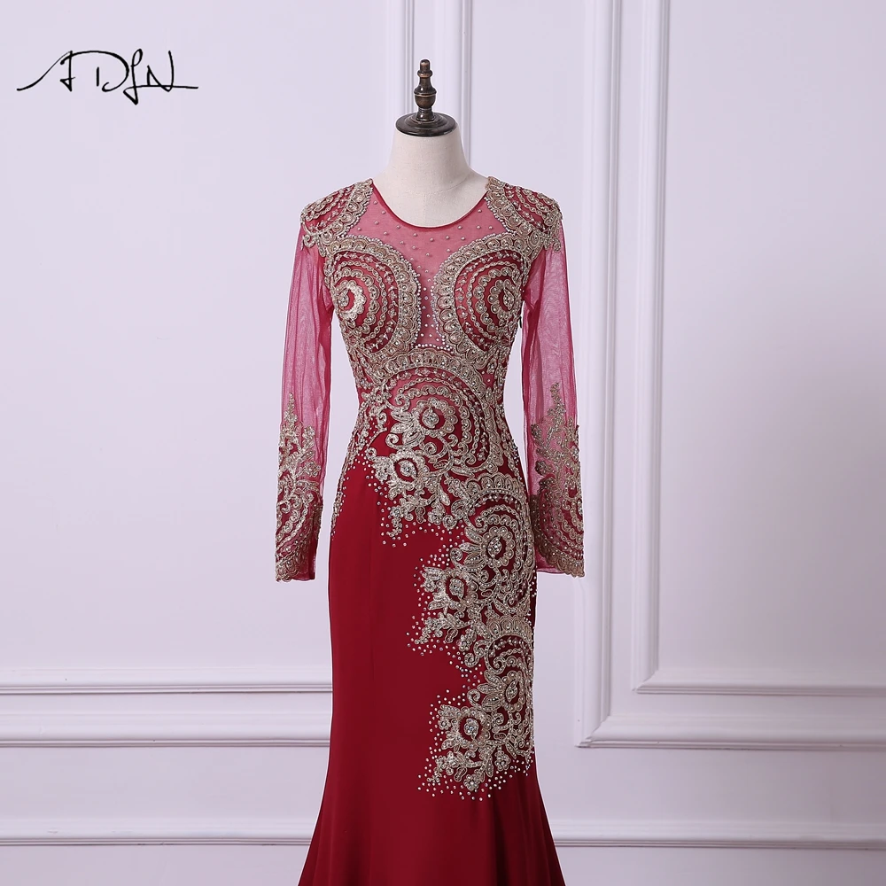 ADLN Скромные Вечерние платья с длинным рукавом Блестящий горный хрусталь круглый