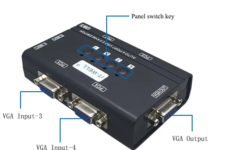 IT-well 4 порта KVM переключатель управления 4 ПК Хост 1 Набор USB клавиатура мышь и VGA монитор мульти ПК управление оригинальным кабелем