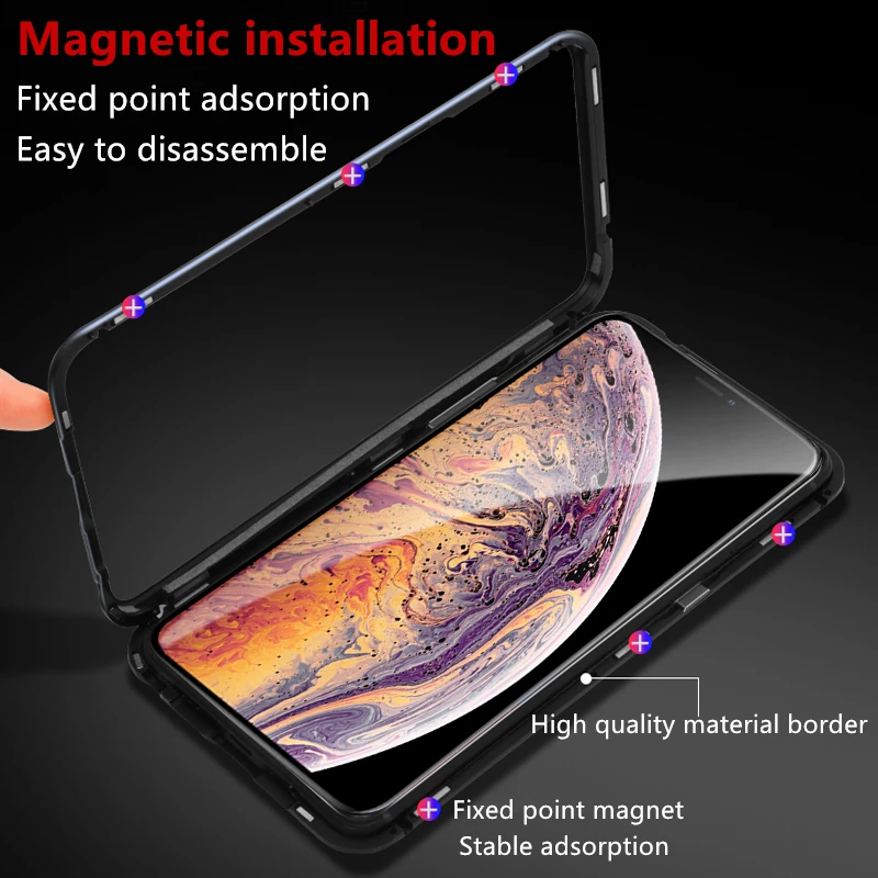 Роскошный Металлический Магнитный защитный чехол для iPhone X XS MAX XR 6 S 7 8 плюс 360