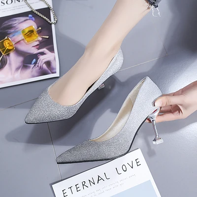 6CM SILVER Новые туфли на высоком тонком каблуке; женские туфли-лодочки; шикарные свадебные туфли; классические туфли на высоком каблуке 6/9 см; вечерние туфли с острым носком; Цвет Серебристый - Цвет: 6CM SILVER