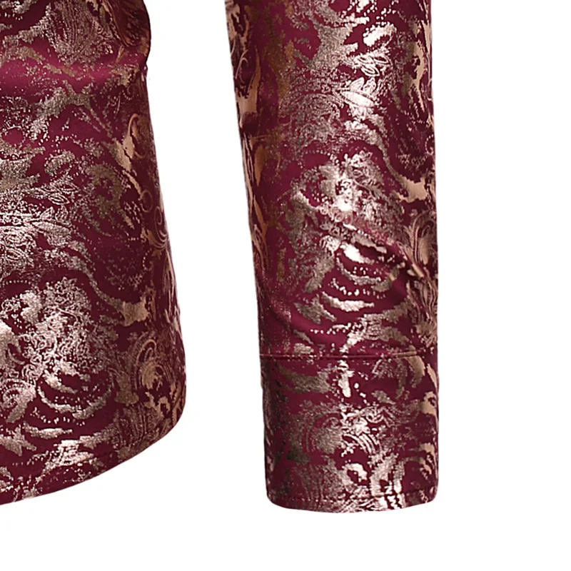 

Paisley Floral Print Men's Shirt Geek Metallic Copper Golden Shirt Men 2018 Slim Fit Stand Collar Long Sleeve Camisa Masculina