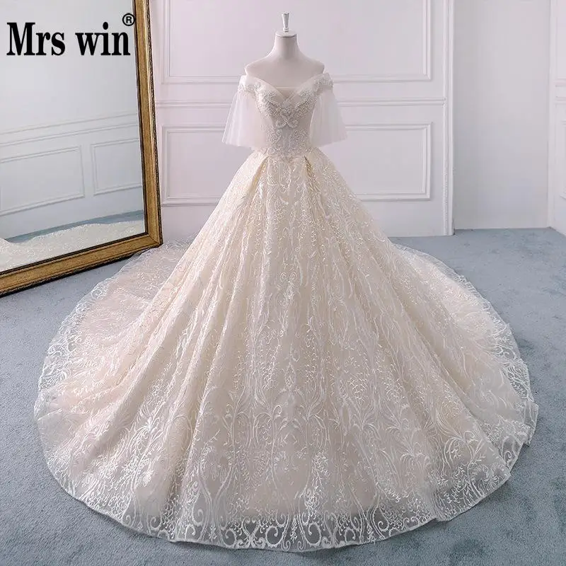 Mrs Win элегантные цвета шампанского свадебное платье 2019 бриллиантовое кружевное
