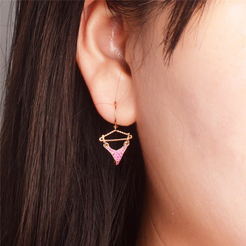 Aazuo 100% 18K Rose Gold White Natural Ruby Punk Originality Bras Underwear Drop Earrings For Women Birthday Party Au750 | Украшения и