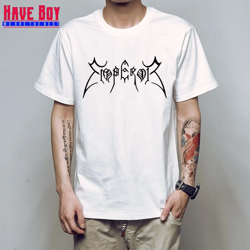 white black Мужские футболки с надписью HAVE BOY Emperor, Модная хлопковая футболка с черным металлом, Мужская футболка с коротким рукавом в стиле Rock Samoth, топ HB383 - Цвет: white black